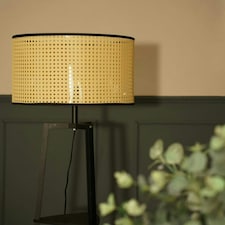 ValueLights Hiru Black 3 Tier Shelf Floor Lamp Wicker Shade & Bulb