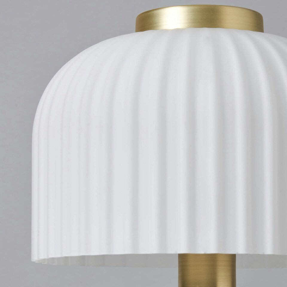 image 1 of BHS Binita Glass Ribbed Table Lamp, Opal & Brass