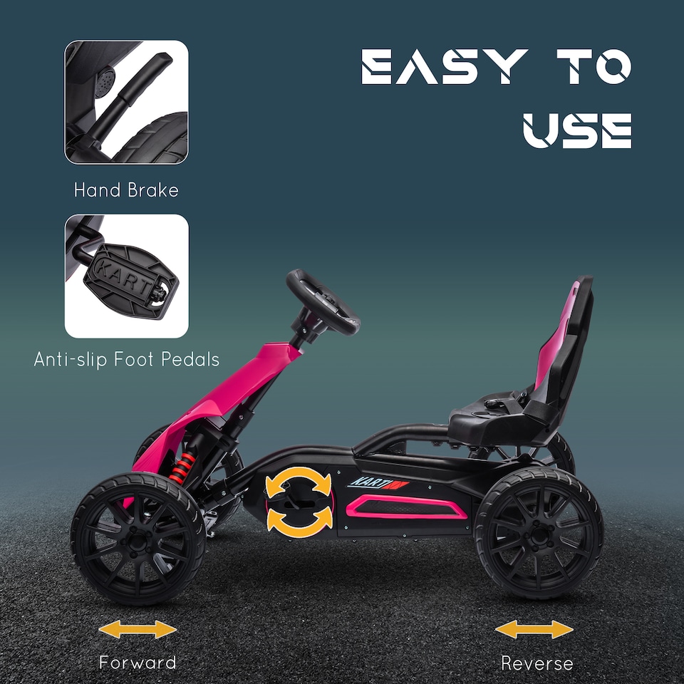 image 1 of HOMCOM Children Pedal Go Kart, Kids Ride On Racer with Adjustable Seat, Swing Axle, Shock Absorption EVA Tyres, Handbrake, for Ages 3-8 Years, Pink