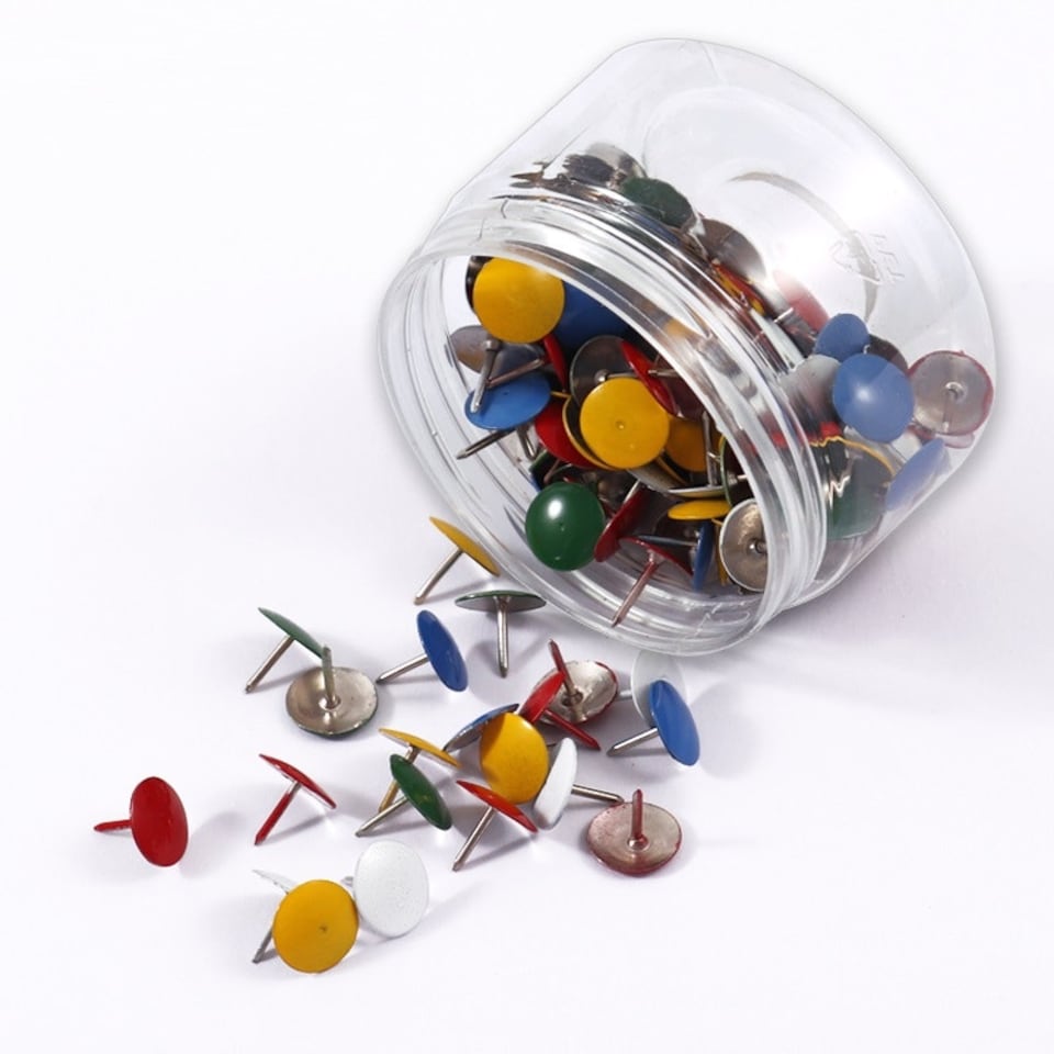 image 1 of Tub of 200 Assorted Colour Metal Thumbtacks 11mm