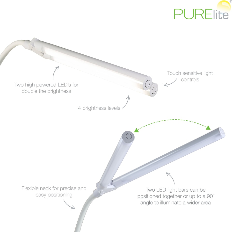 image 1 of PURElite Natural Daylight Floor Lamp - 2 Lights for Extra Power with 4 Brightness Settings for Reading & Crafts