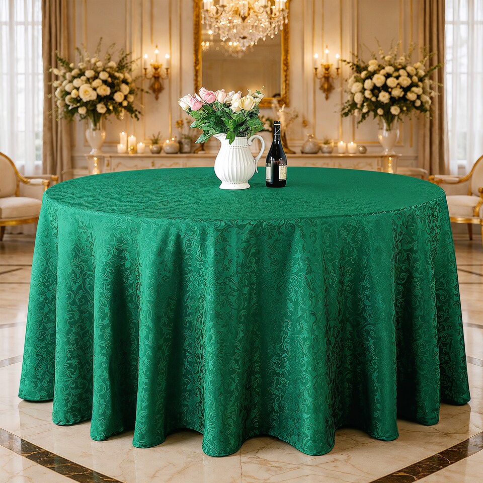 image 1 of Round Damask Table Cloth, Circular Linen Table Cover - 120 Inch