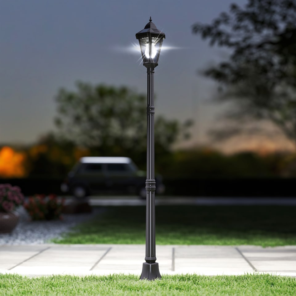 image 1 of Outsunny Outdoor Solar Powered Lantern Lamp Garden Lamp Post Light Black