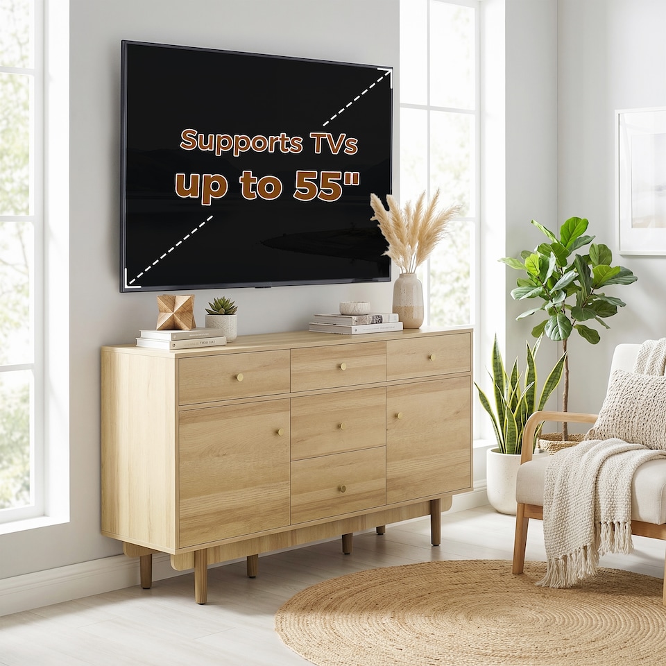 image 1 of HOMCOM Sideboard Soft Close Doors Wood Legs Walnut