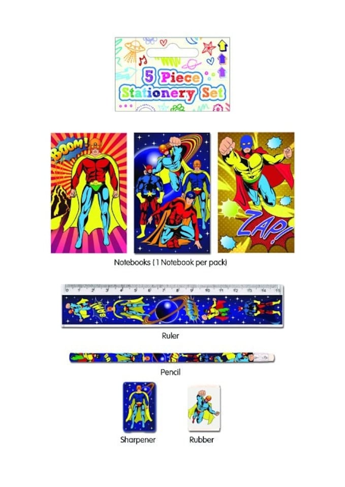 5 Piece Superhero Stationery Set