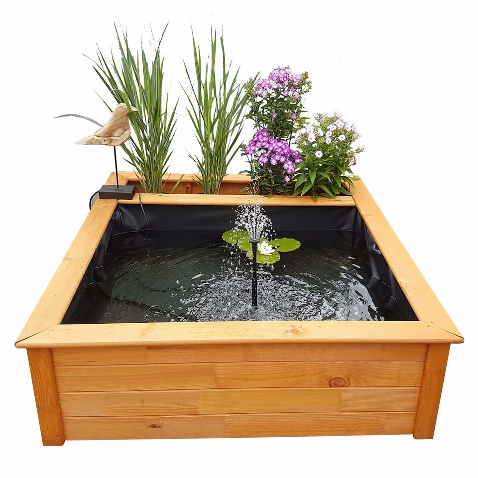 image 1 of Raised Square Garden Solar Pond kit with Planting Zone