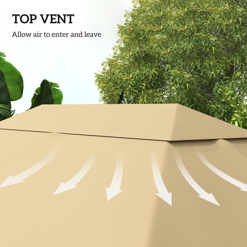image 1 of Outsunny 3 x 4m Gazebo Canopy Replacement Covers, Garden Gazebo Roof Replacement with Vents and Drain Holes, TOP COVER ONLY, Khaki