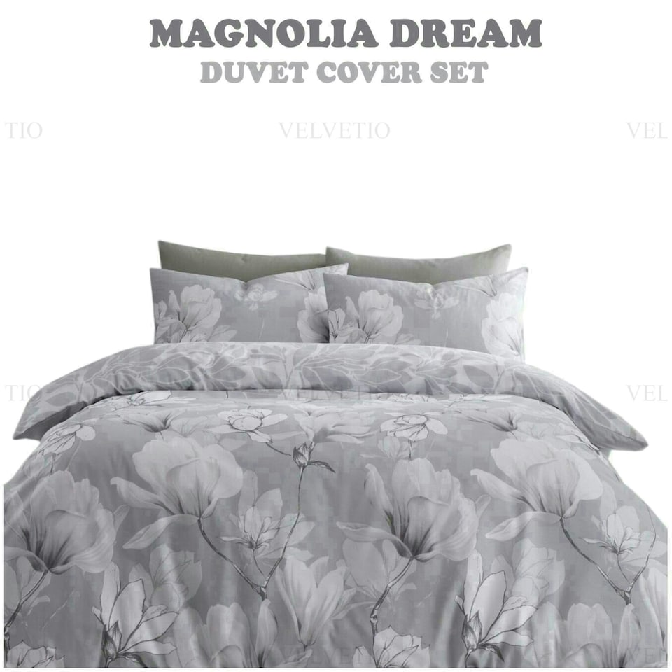 image 1 of VELVETIO Magnolia Dream Printed Duvet Cover Set Reversible Polycotton Easy Care Beddings Pink | Blush Pink | King