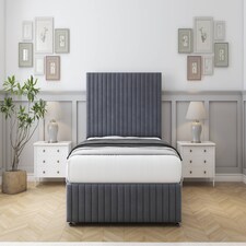 Sloomy Madison Steel Plush Divan Bed With Mattress 4 Drawers With 26" Strutted Headboard & 12" Matching Footboard 5' King | Grey | Steel | King | 1