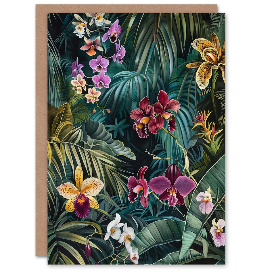 image 1 of Exotic Orchids Jungle Wild Floral Him Her Birthday Card