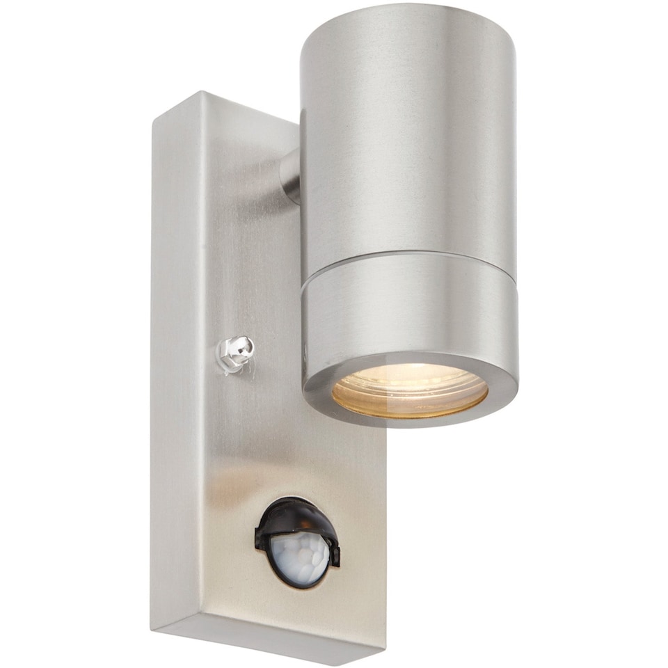 image 1 of Outdoor IP44 Wall Downlight with PIR Sensor - 7W GU10 LED - Brushed Steel