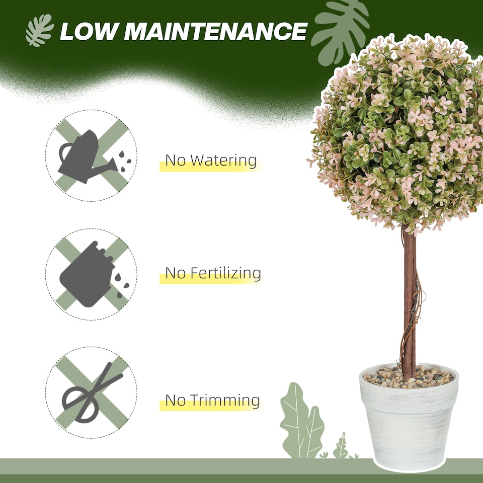 image 1 of HOMCOM Set of 2 Decorative Artificial Plants, Murraya Flowers in Pot, Fake Plants for Home Indoor outdoor Decor, 60cm, Cream White