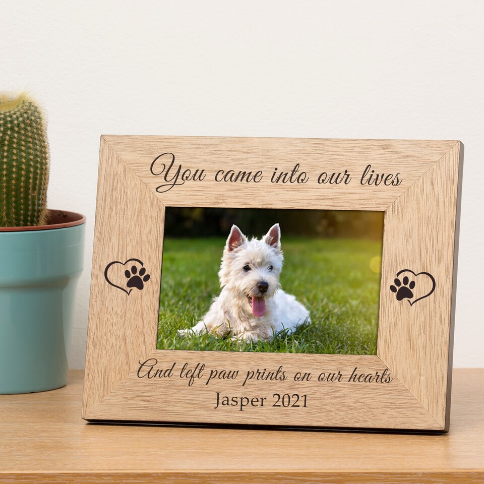 image 1 of Personalised You Left Paw Prints On Our Hearts Wood Picture Frame 6x4 Sympathy