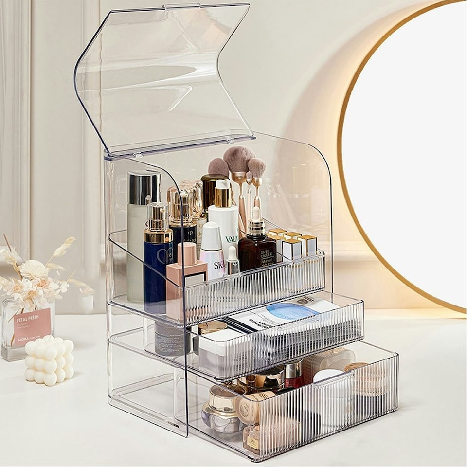 image 1 of Living and Home 3-Tier Transparent Cosmetics Makeup Storage Organizer