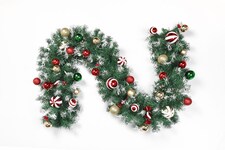 Neo 2m Candy Cane Baubles Garland Festive Foliage Garland Wreath PVC Christmas Decoration | Green | Green Red