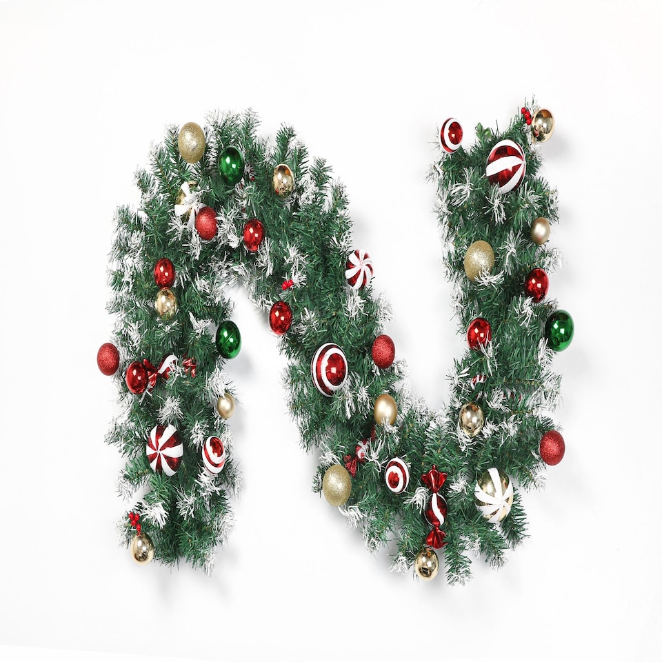 image 1 of Neo 2m Candy Cane Baubles Garland Festive Foliage Garland Wreath PVC Christmas Decoration | Green | Green Red