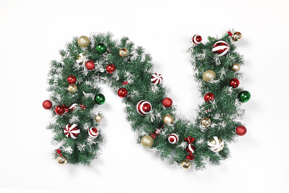image 1 of Neo 2m Candy Cane Baubles Garland Festive Foliage Garland Wreath PVC Christmas Decoration | Green | Green Red