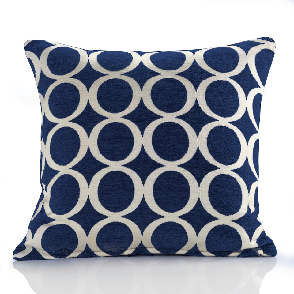 image 1 of Geometric O Chenille 45cm x 45cm Blue Cushion Set of 4 | Blue | Cream | 45cm x 45cm x 10cm | 4
