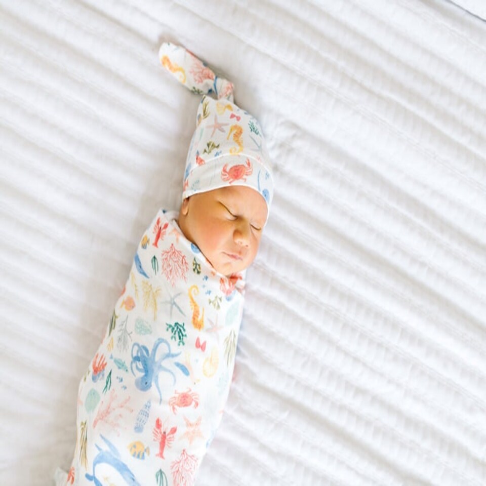 image 1 of Copper Pearl Knitted Swaddle Blanket Nautical