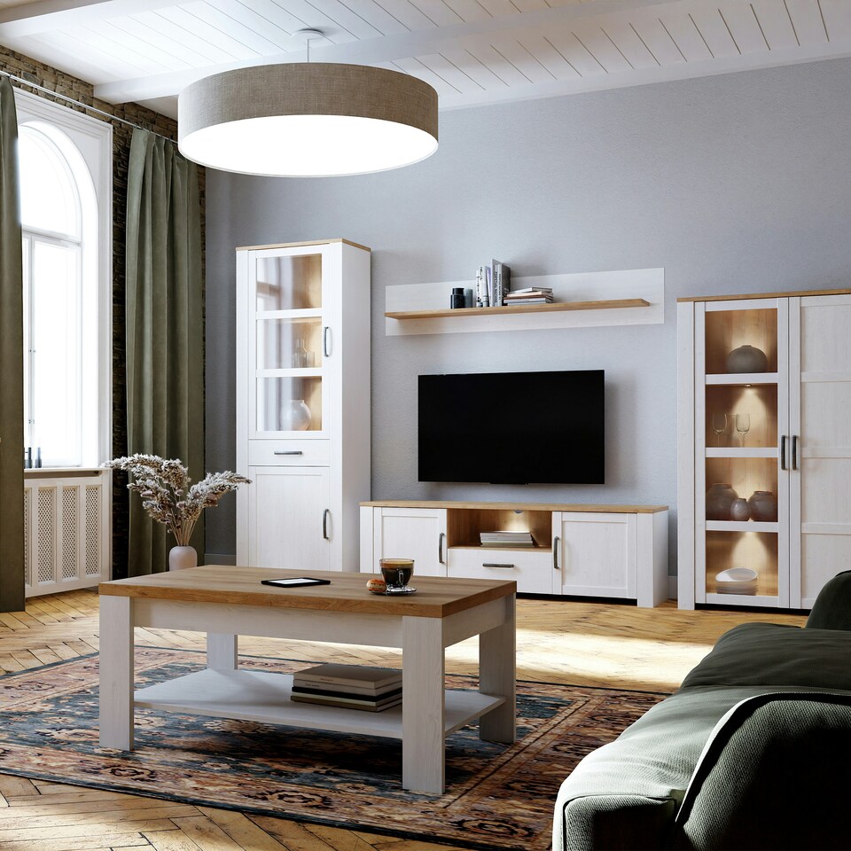 image 1 of Bohol 160cm Wall Shelf in Riviera Oak/White