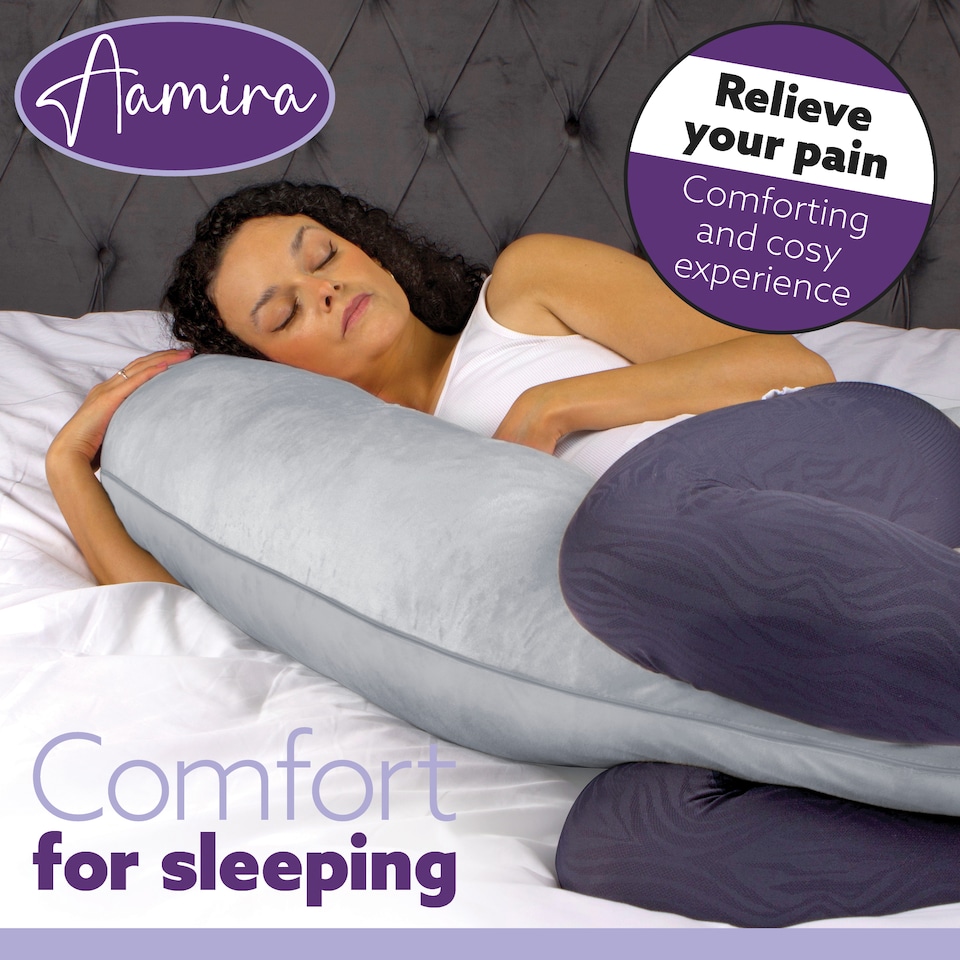 image 1 of Aamira Pregnancy Maternity Pillow, 140x65x20cm C Shaped Memory Foam | Silver | Light Grey | 140x65x20cm | Silver | Light Grey | 1