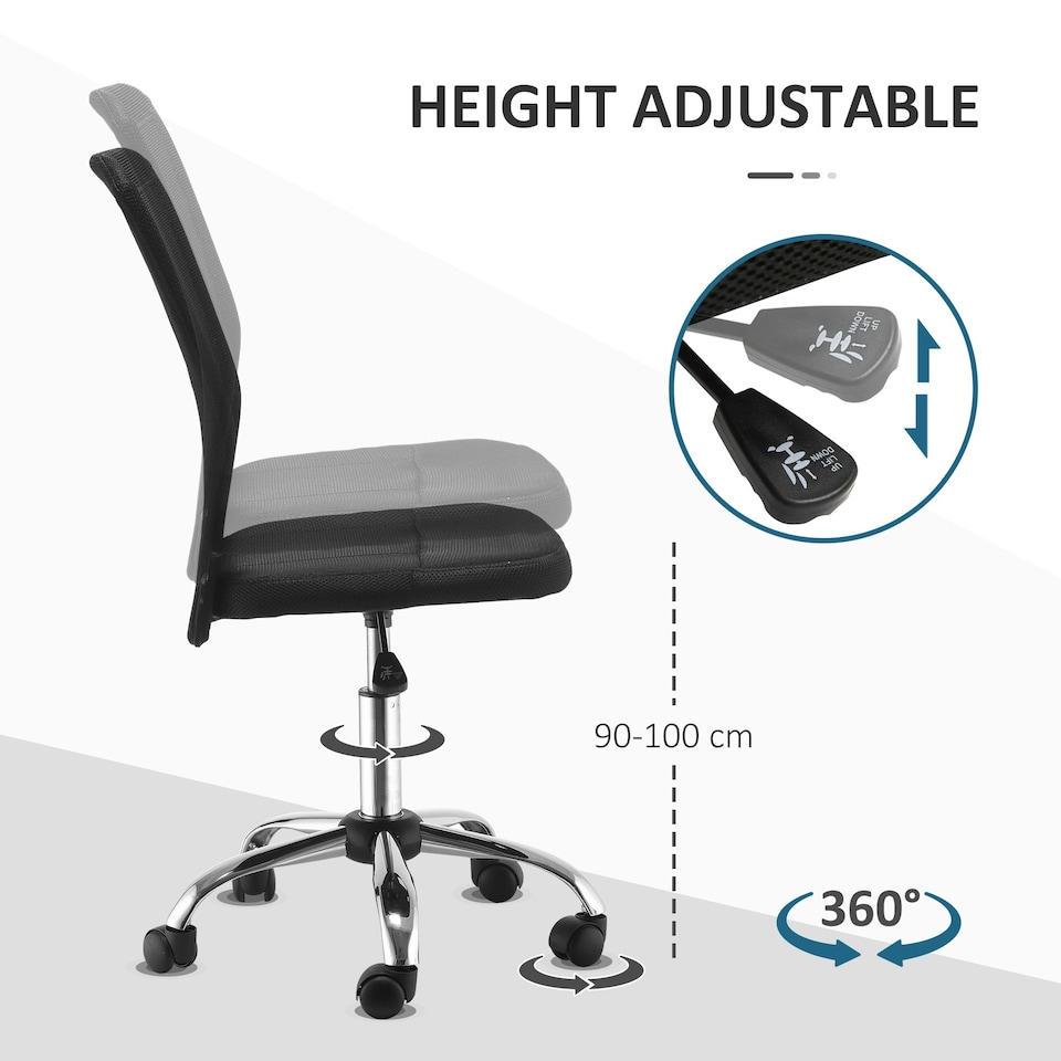 image 1 of Vinsetto Armless Office Chair with Adjustable Height Mesh Back Wheels Black