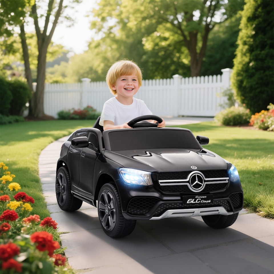 image 1 of AIYAPLAY Mercedes-Benz GLC Coupe Licensed Kids Ride on Car, 12V Battery Powered Kids Electric Car with Remote Control, Soft Start, LED Light, Music, MP3, 3 Speed, for 3-6 Years | Black