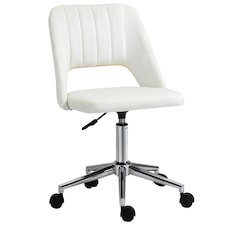 Vinsetto Modern Office Chair, Velvet-feel Fabric Desk Chair with Wheels, Comfy Armless Swivel Vanity Chair for Makeup, Nail Tech, Bedroom, Cream White