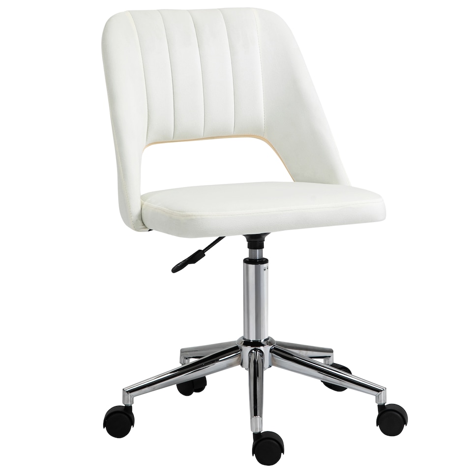 image 1 of Vinsetto Modern Office Chair, Velvet-feel Fabric Desk Chair with Wheels, Comfy Armless Swivel Vanity Chair for Makeup, Nail Tech, Bedroom, Cream White