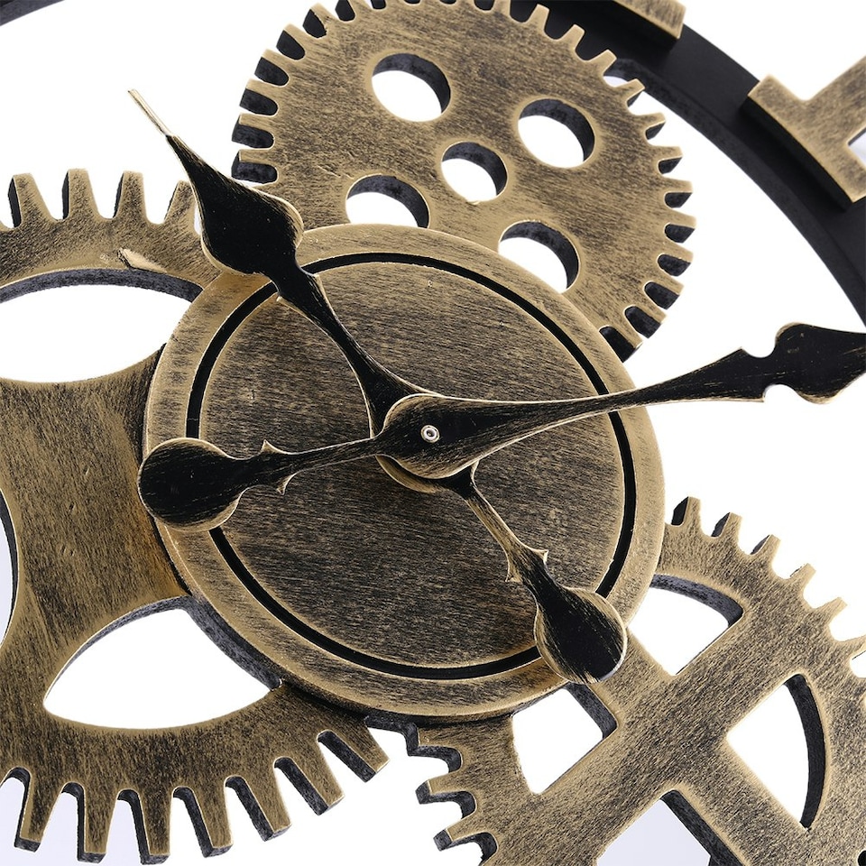 image 1 of Living and Home Industrial Large Retro Silent Wall Clock - Gold