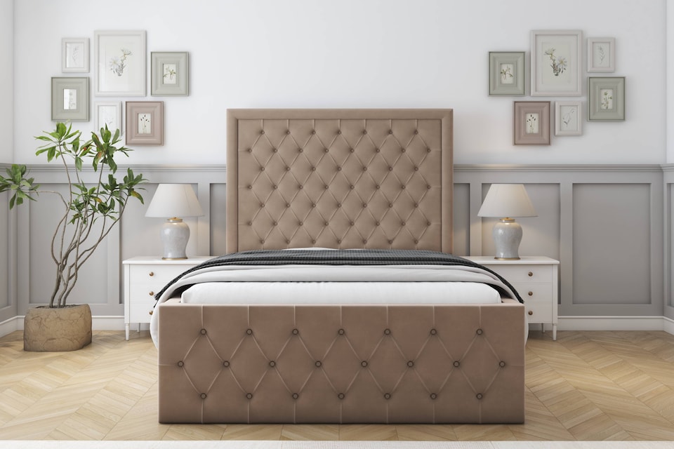 image 1 of Sloomy Vienna Mink Plush Special Bed Frame. With 50" Upholstered Headboard 6' Super King