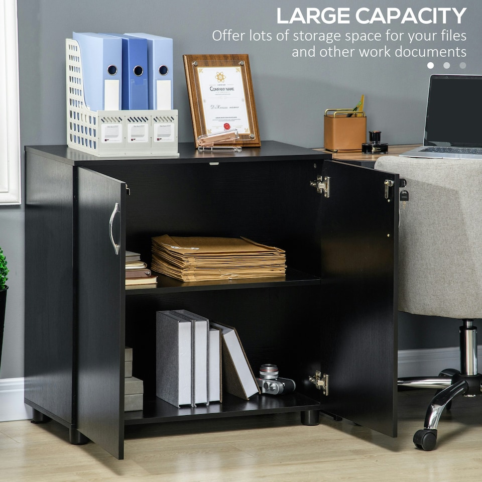 image 1 of Vinsetto 2-Tier Locking Filing Cabinet Office Storage Cabinet, Black