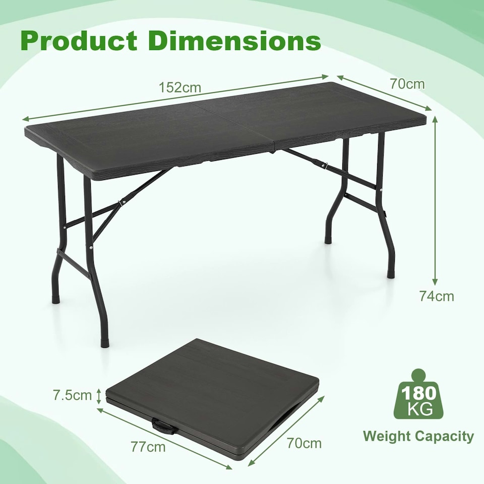 image 1 of COSTWAY 152 cm Portable Folding Picnic Table Dining Table Black