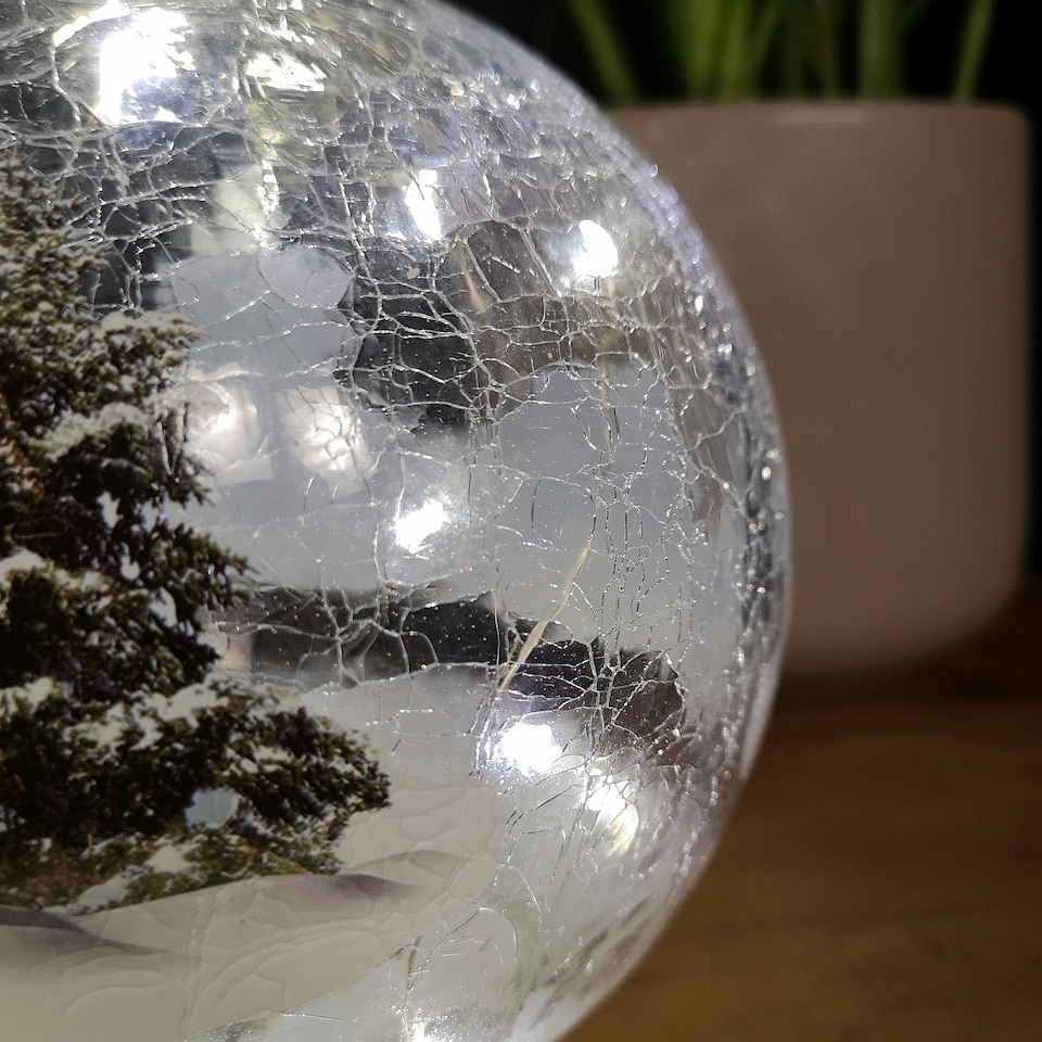 image 1 of 15cm Festive Christmas Crackle Effect Glass Lodge Scene LED Light Ball