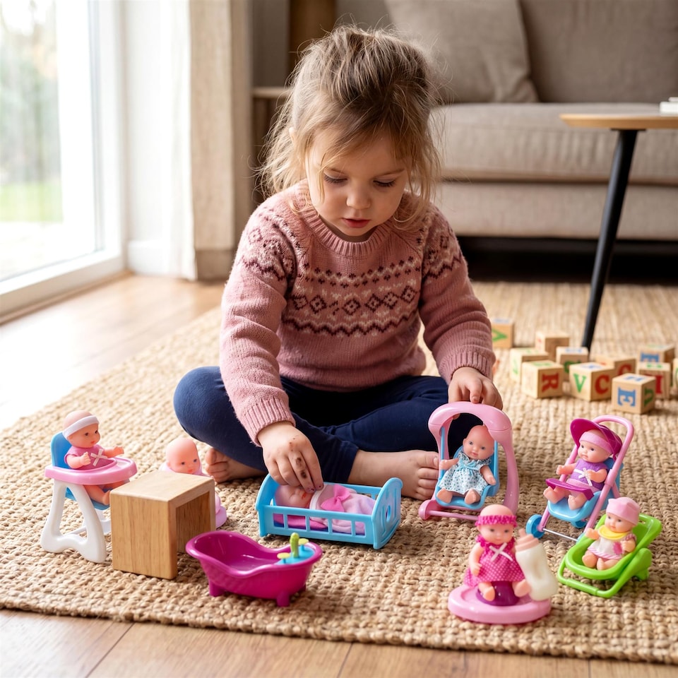 image 1 of BiBi Doll 8-Piece Mini 5" Baby Dolls Playset Toys with Accessories