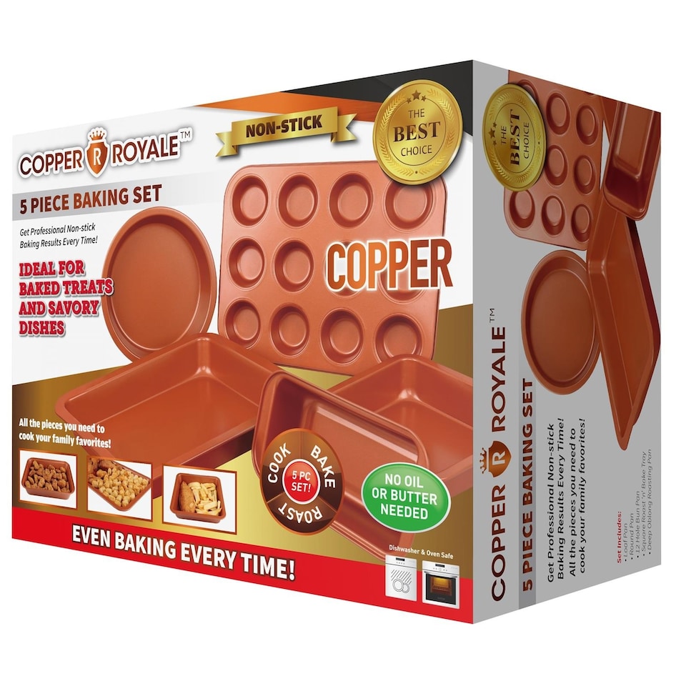 image 1 of Copper Non Stick 5 Piece Cake Biscuit Bakeware Set