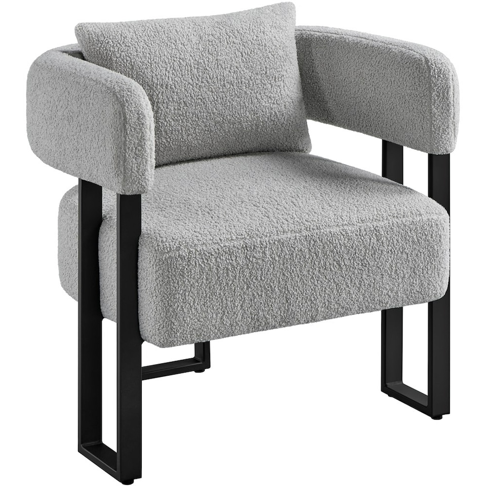 image 1 of Yaheetech Boucle Barrel Accent Chair with Metal Legs Lumbar Pillow | Grey