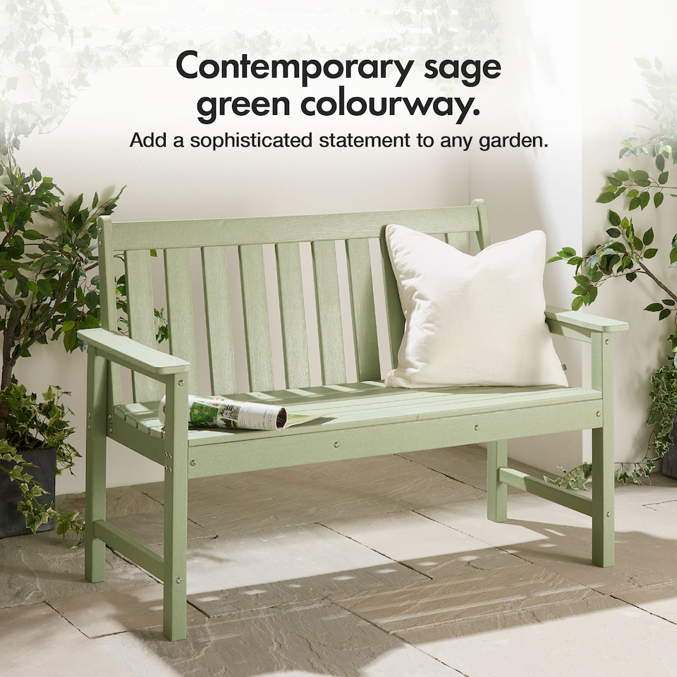 image 1 of Vonhaus Westport Sage Green Garden Bench 2 Seater HDPE
