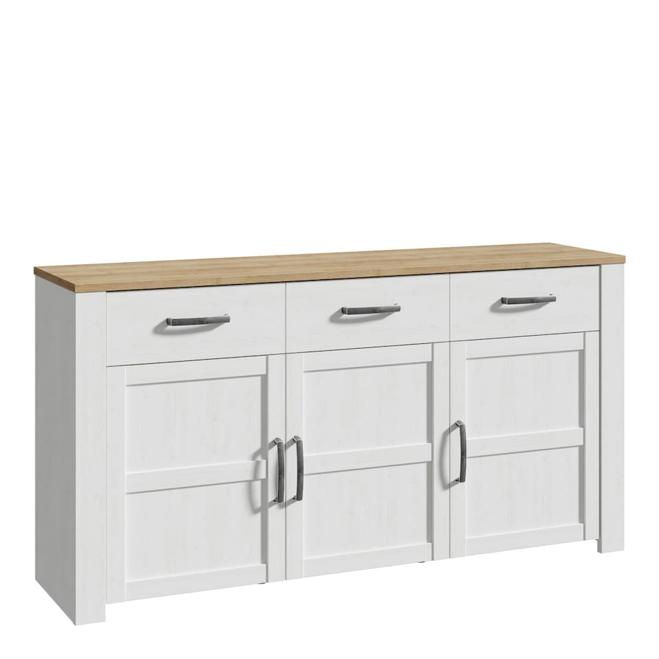 image 1 of Bohol 3 Door 3 Drawer Sideboard in Riviera Oak/White