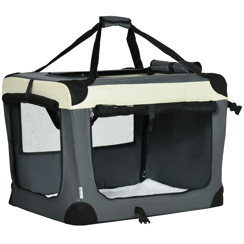 image 1 of PawHut 70cm Foldable Pet Carrier Bag Soft Travel Dog Crate for Small Dogs Grey