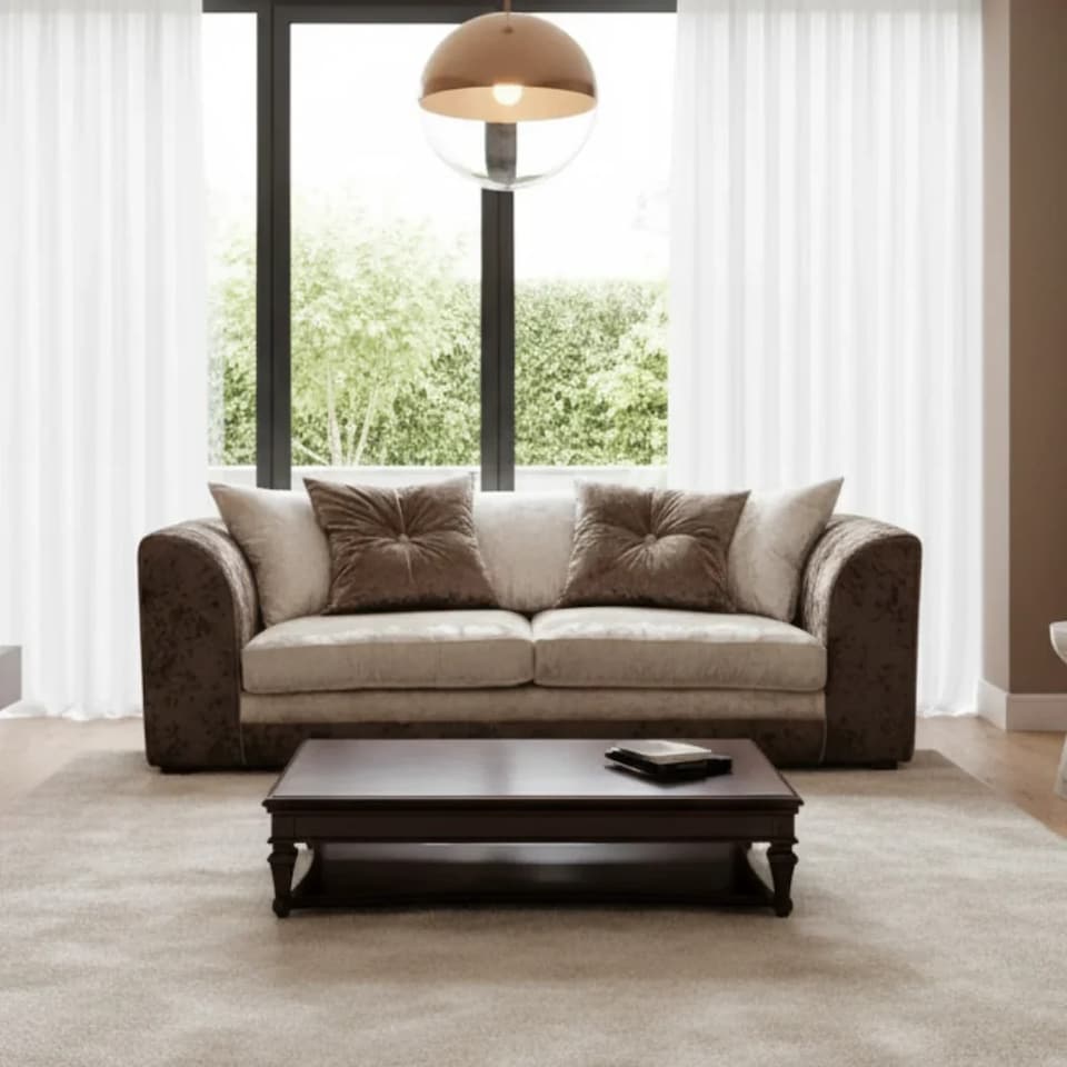 image 1 of BELLA 3 SEATER CRUSHED VELVET SOFA IN MINK