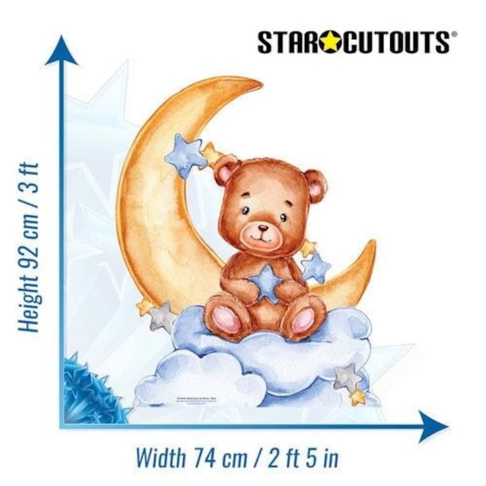 image 1 of Cute Baby Teddy Bear Moon Blue Star Mini Cardboard Cutout 92cm