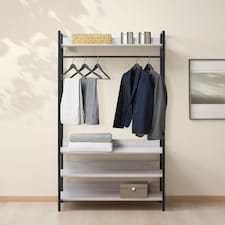 Alva Open Wardrobe with 4 Shelves White | White Oak