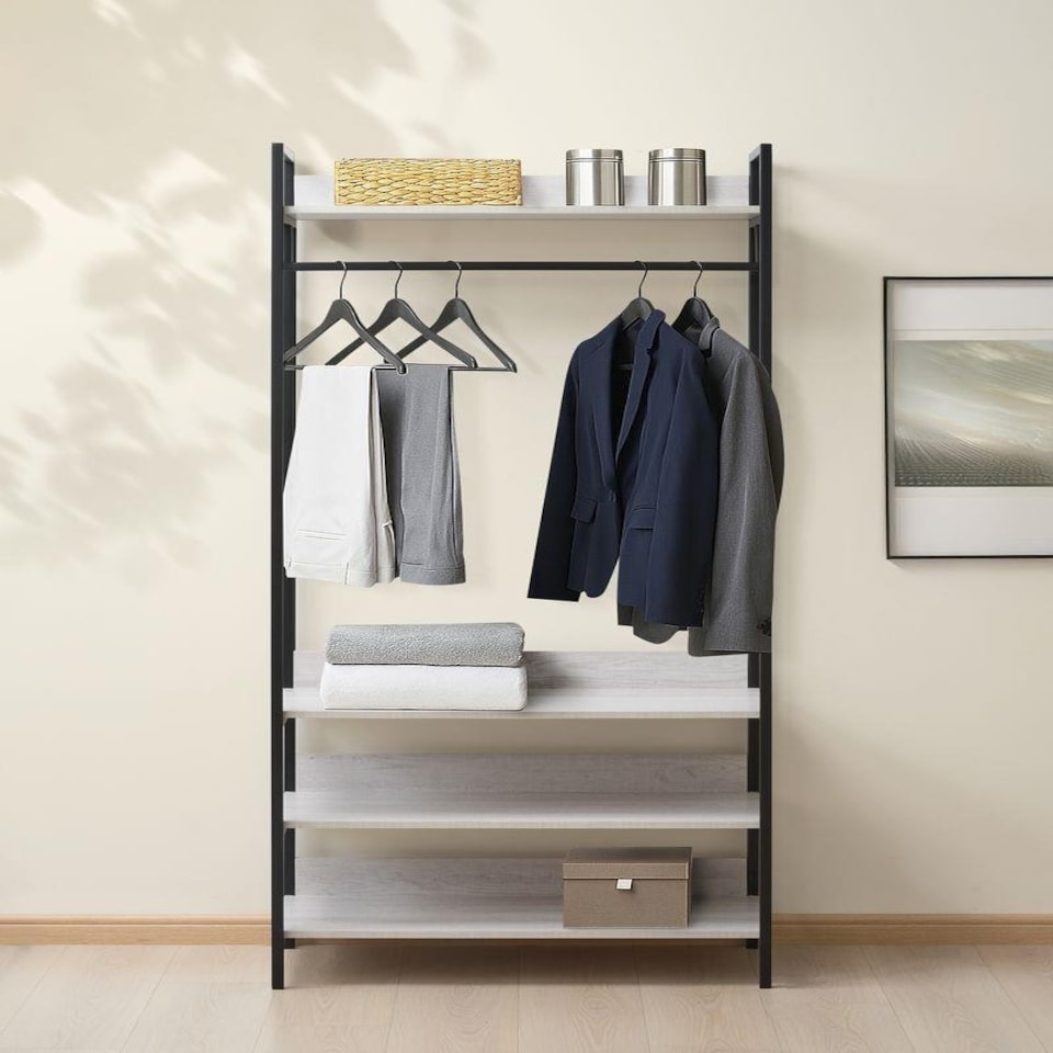 image 1 of Alva Open Wardrobe with 4 Shelves White | White Oak