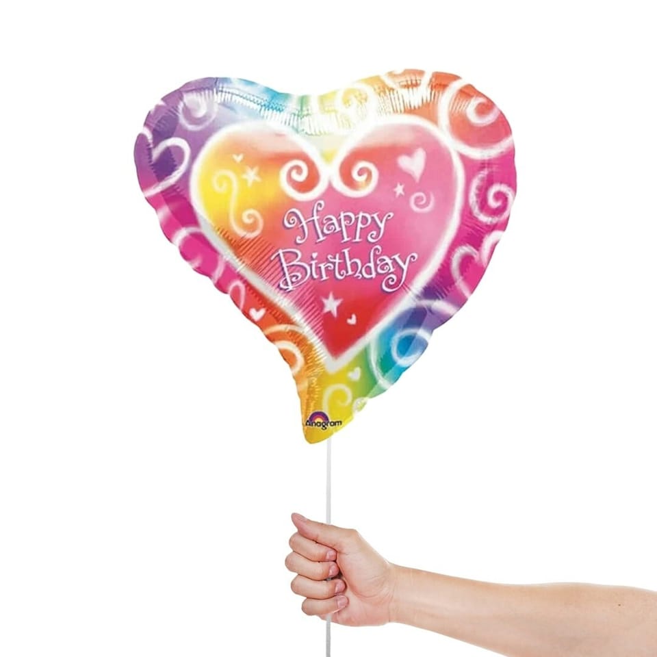 image 1 of Happy Birthday Multi Coloured Heart Shape Foil Helium Balloon 46cm / 18 in