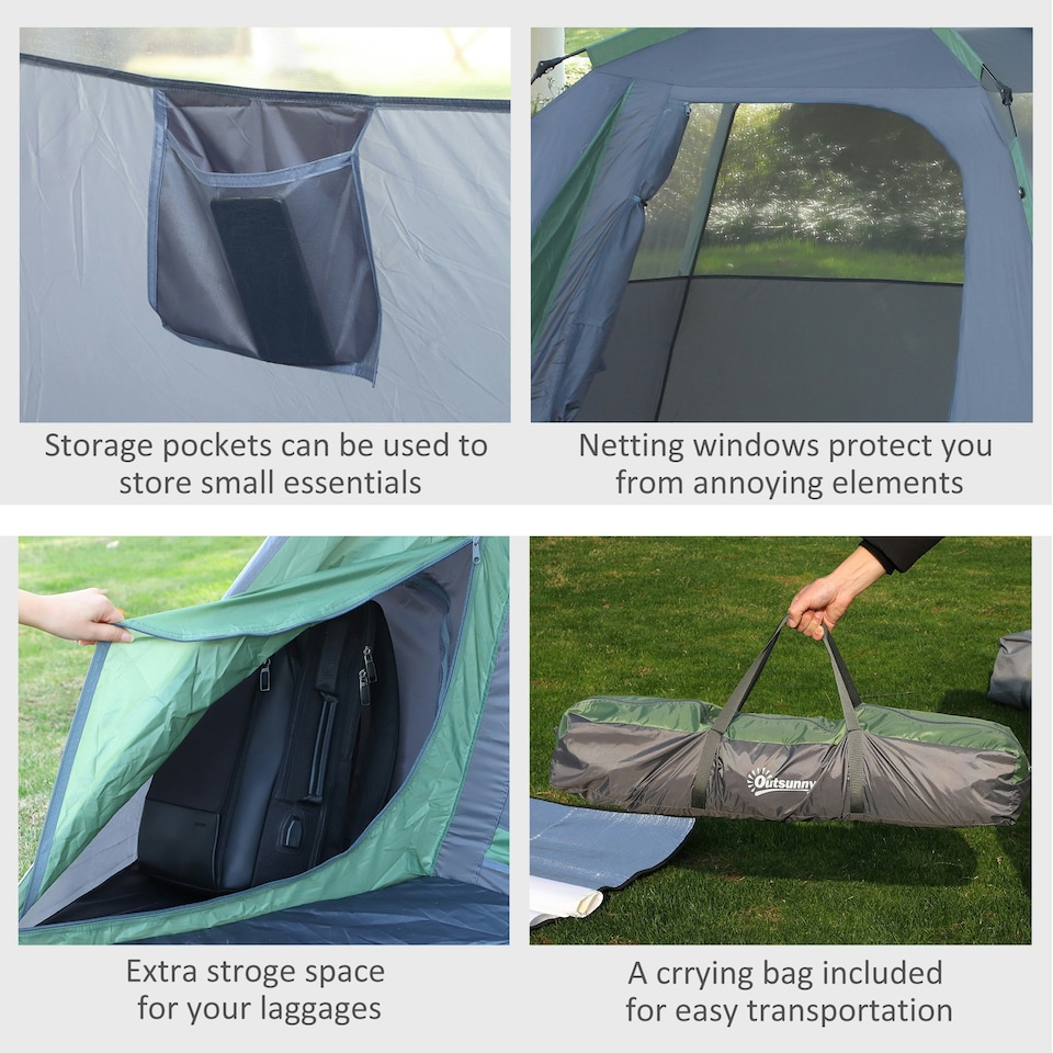 image 1 of Outsunny Family Pop-Up Camping Tent W/ Removable Waterproof Rainfly, Storage Bag