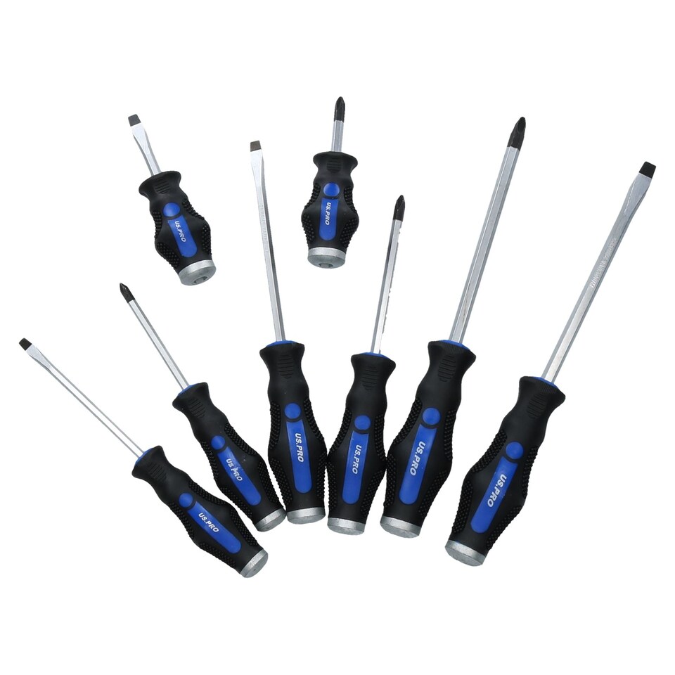 image 1 of 8pc Go Through Screwdriver Set Flat Bladed Headed Phillips Screws