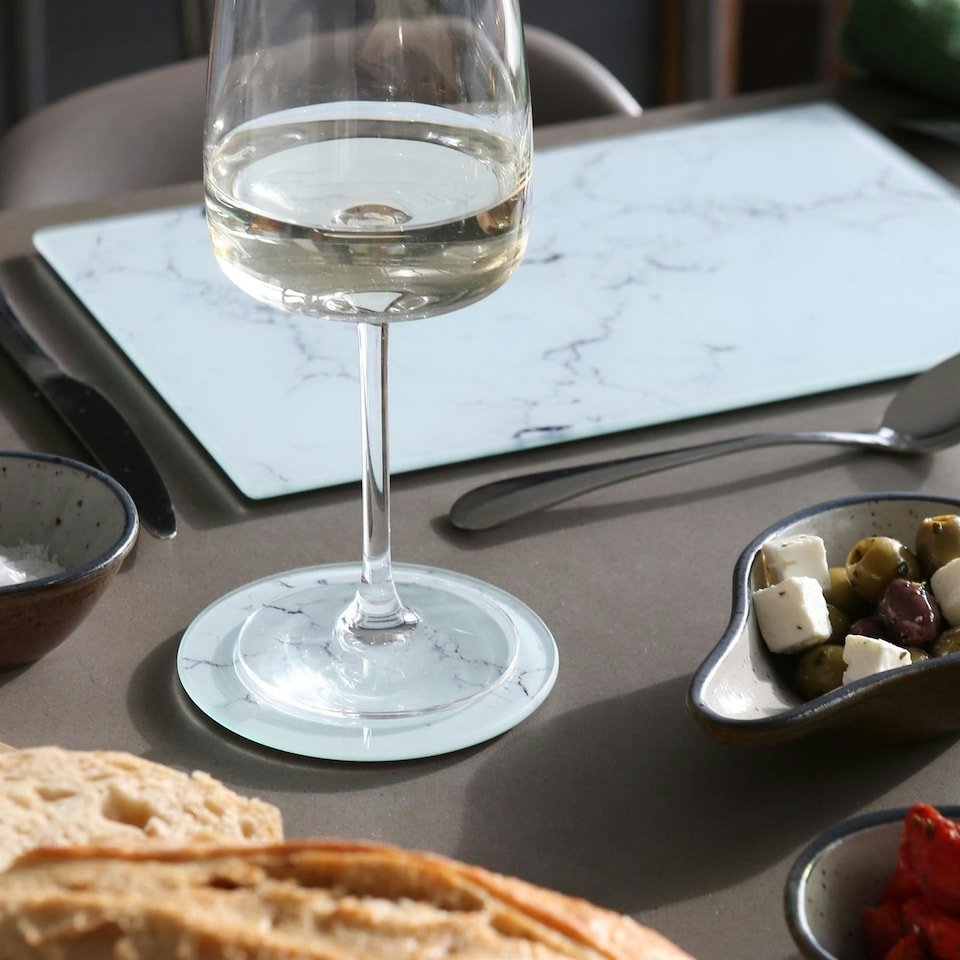image 1 of Harbour Housewares Rectangular Glass Placemats & Round Coasters Set - Marble - 12pc Dining Set White