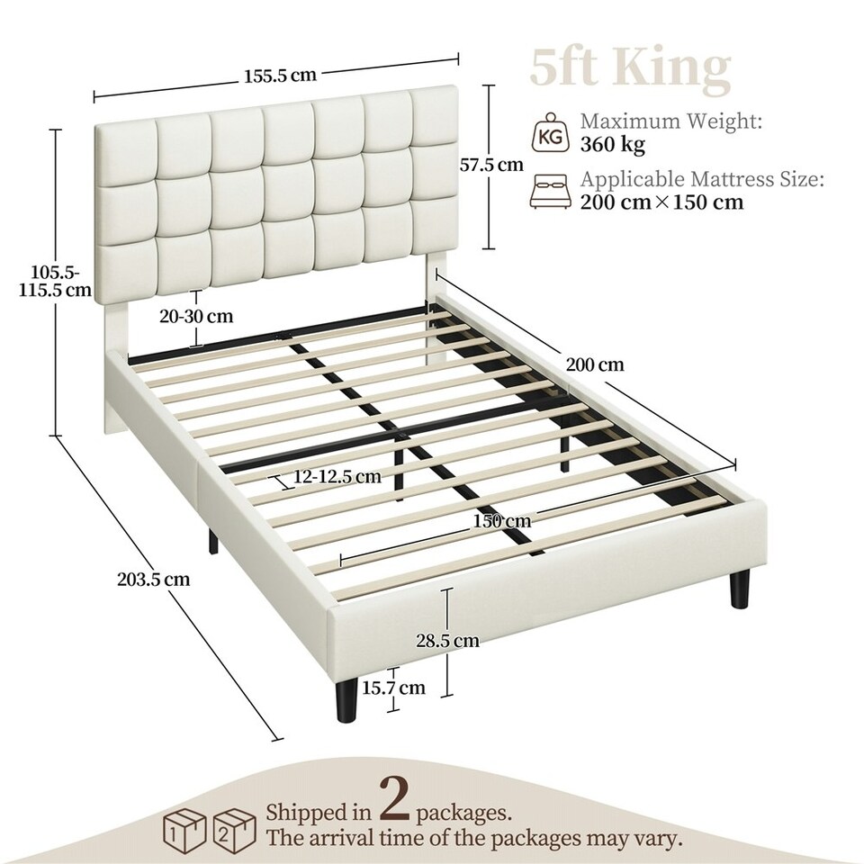 image 1 of Yaheetech 150 cm W × 200 cm L Upholstered Bed Frame Beige