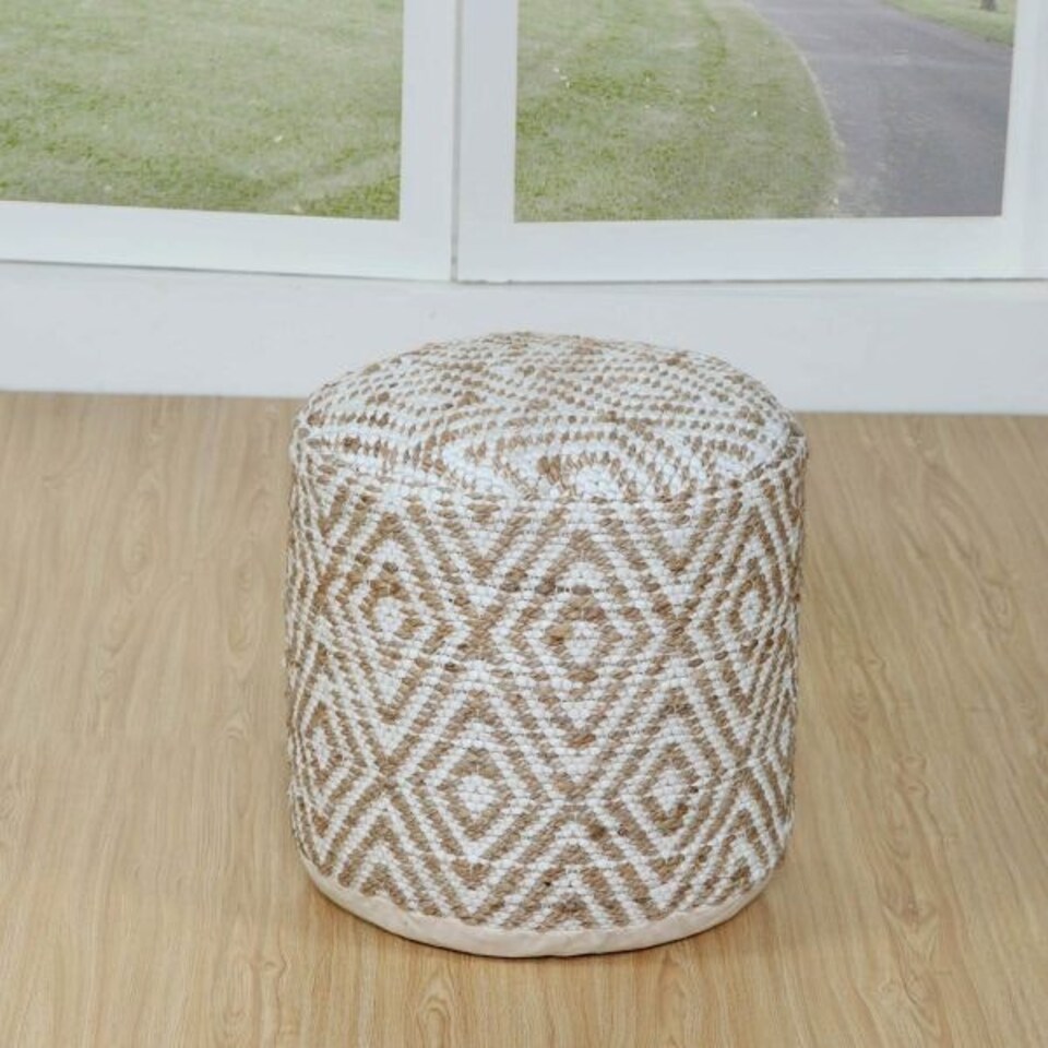 image 1 of Homescapes Sierra Natural Diamond Pattern Jute Circular Bean Filled Pouffe - 45 cm